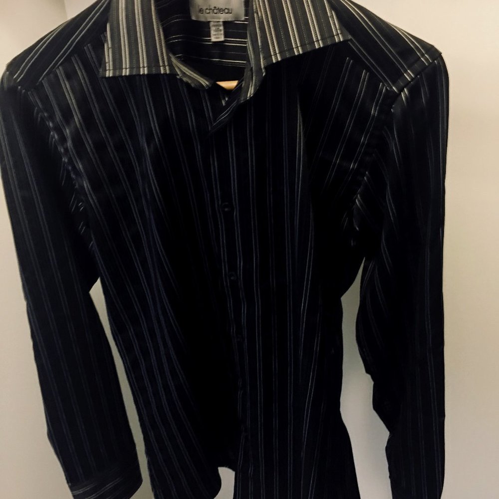 Le Château (Paris) Men's Arabian Nights Striped Black Luxury Dress Shirt